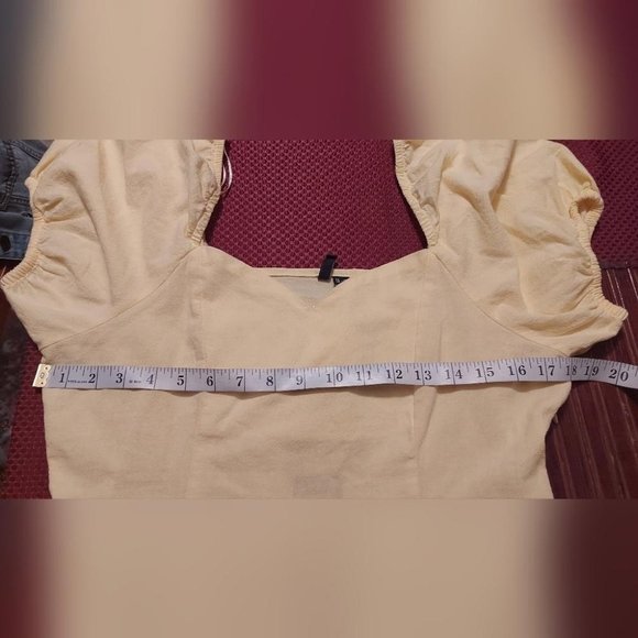 Cottagecore Babydoll Mini Puff Sleeve Sweetheart Light Academia Yellow - Picture 9 of 13